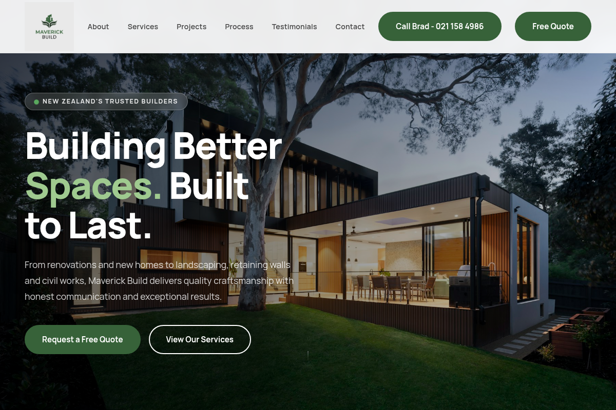 Maverick Build homepage built with Web Mage