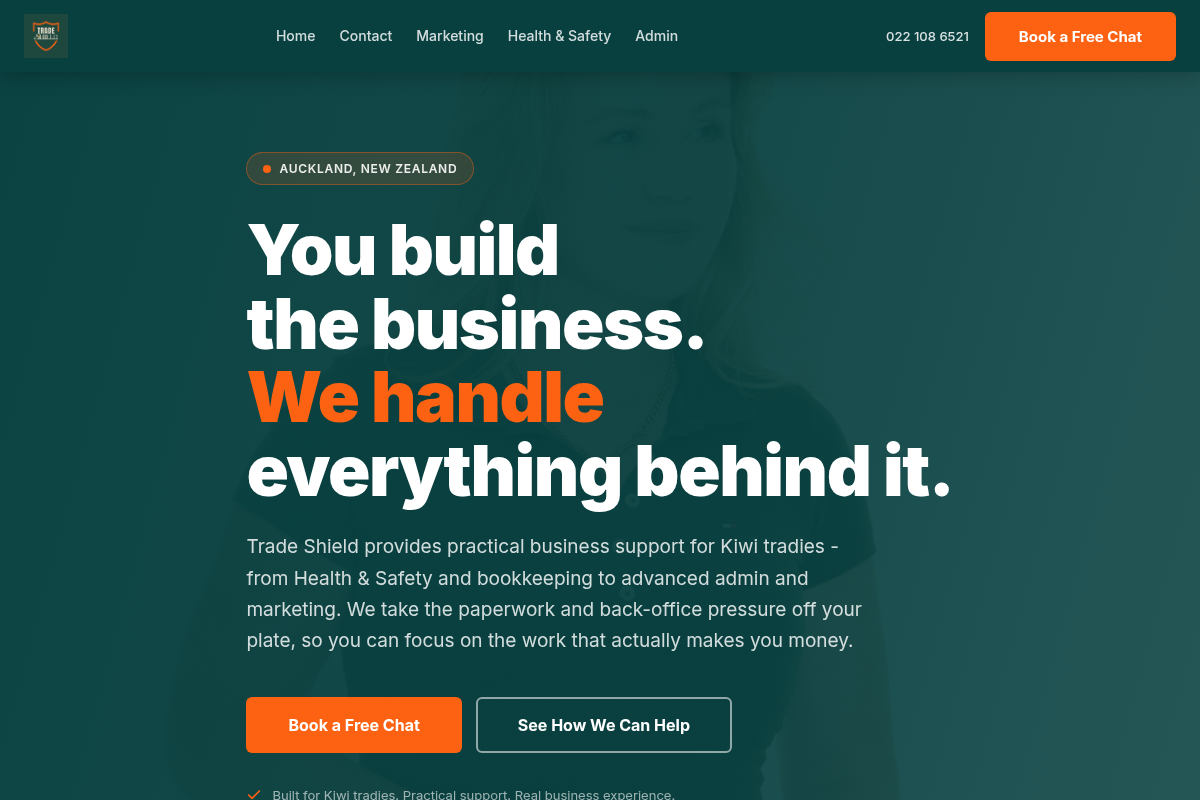 Trade Shield NZ homepage built with Web Mage